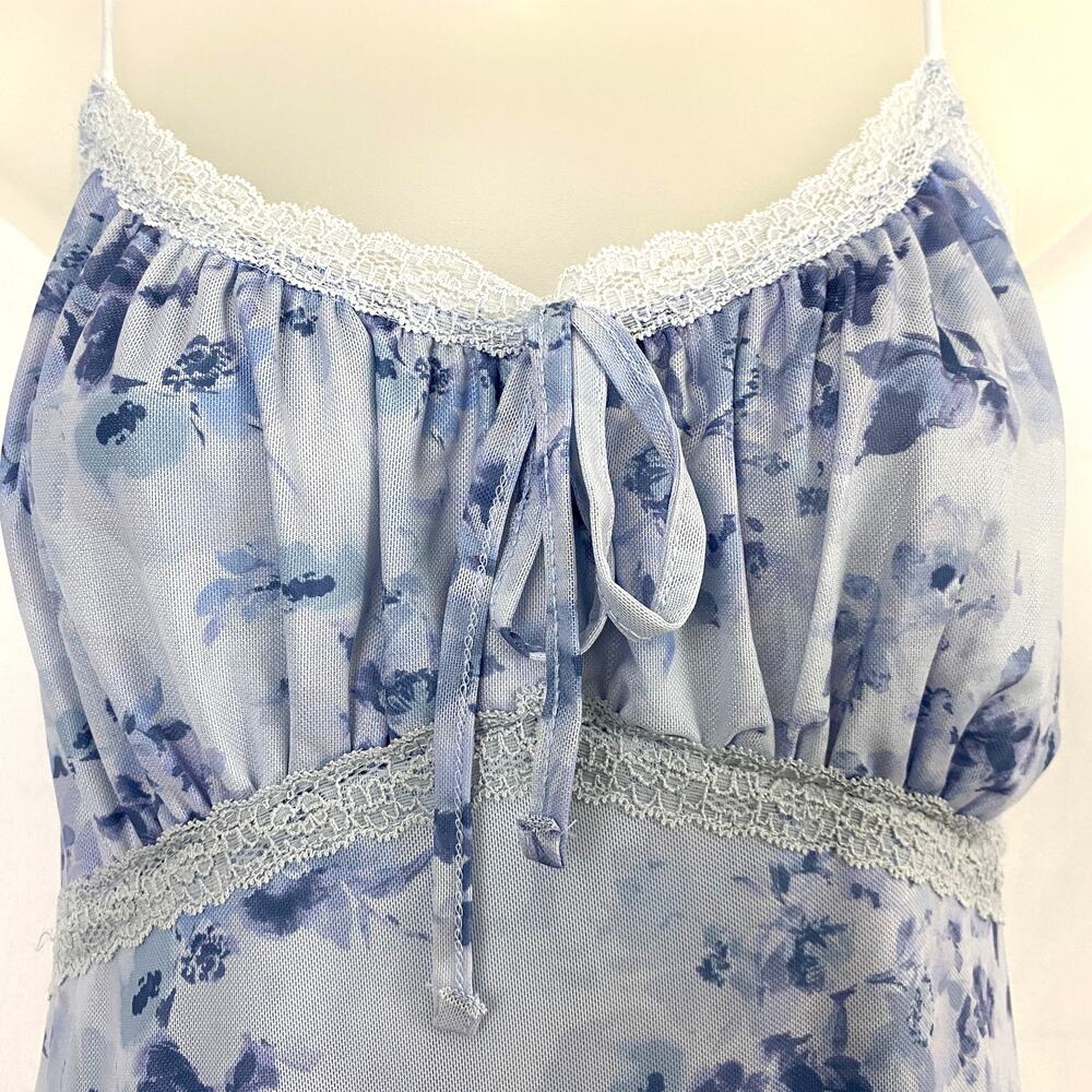 Pink‎ Rose Babydoll Floral Slip Dress L Light Blue Lace Milkmaid Cottagecore NWT - Picture 3 of 10